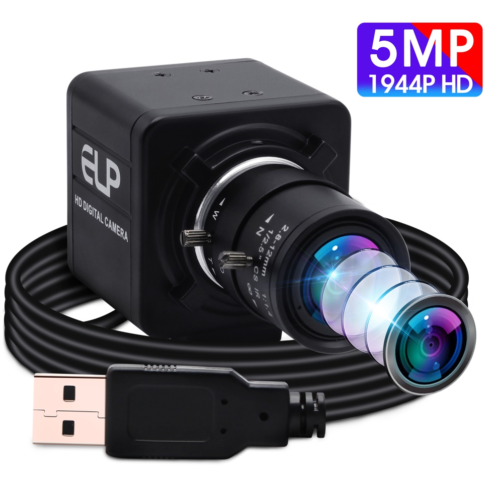 ELP 5MP USB Camera With Aptina MI5100 Sensor USB2.0 Interface Free Driver Varifocal Lens 5-50mm Zoom Industrial Camera 5MPixels Color Camera Module For Animal Monitoring